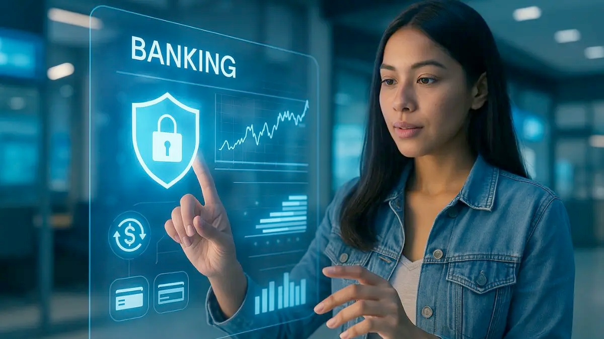 Imagen editorial sobre AI en finanzas: análisis de datos y atención digital avanzan en México